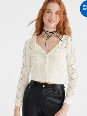 Aeropostale Cream Open-Front Cardigan Sz L